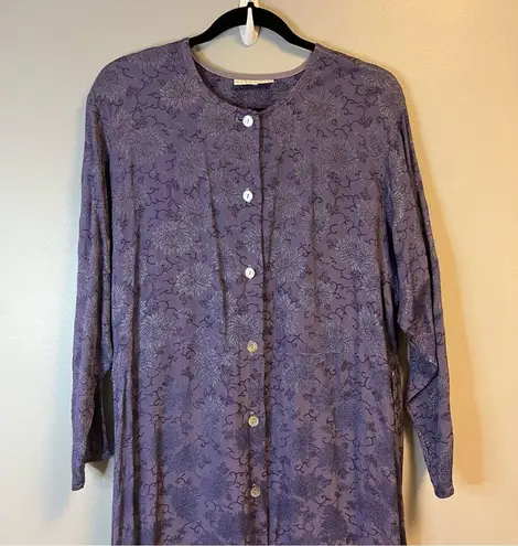 Bryn Walker Vintage Dress Purple Midi Button Front Jacquard Dress Tie Sz M GUC