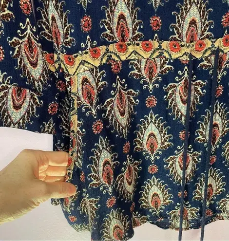 en elly Gauzy Blue Boho Longline Oversized Swim Cover Tunic 3/4 Sleeve Rayon XS