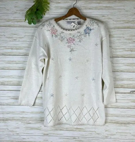 NWT Deadstock Vintage Grannycore Beaded Cottagecore Knit Sweater Size M