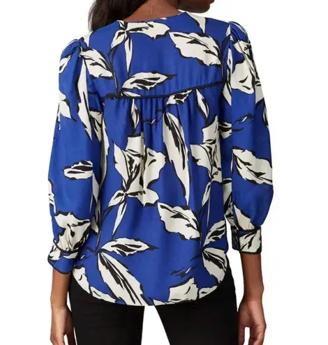 Veronica Beard  Blouse Silk Blend Milan Top in Floral Blue Black & White Sz 8 EUC