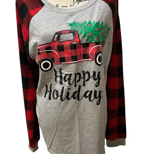 Christmas Red Truck Happy Holidays Plaid Flannel Pajamas Set Women’s Size Large