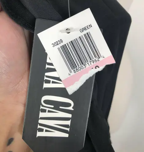 NEW Vena Cava Black Teal Printed Short Sleeve 100% Silk Sheath Dress Womens 10