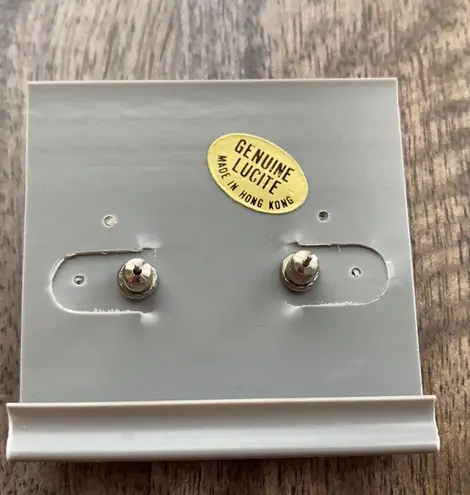 Vintage 80’s pierced knot studded earrings Lucite Navy Blue Hong Kong New