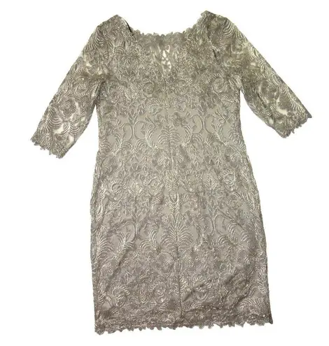 Tadashi Shoji NWT Corded Embroidery Tulle Sheath in Smoke Pearl Dress 14Q