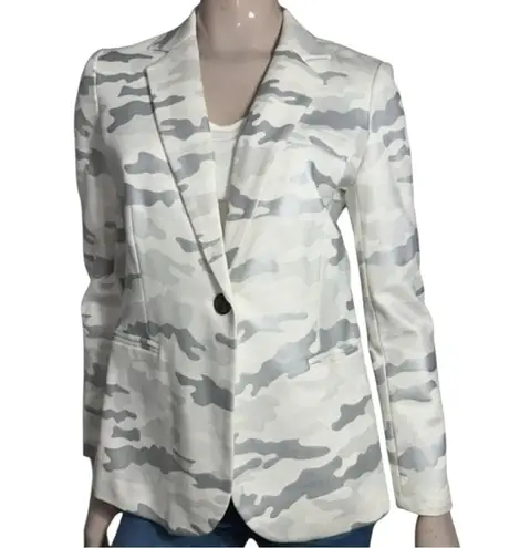 Insight Womens Size 6 White Gray Silver Camouflage Camo One Button Blazer Jacket