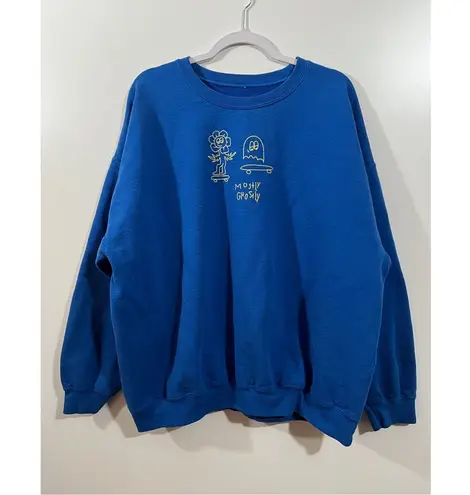 Lonely Ghost “Mostly Ghostly” Blue Crewneck Sweatshirt with Yellow Size XXL