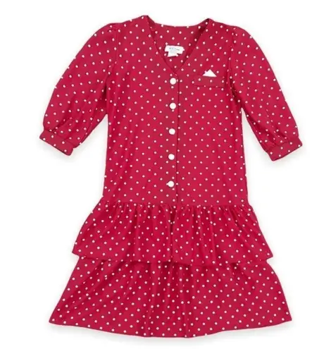 Vintage 1970s Red Polka Dot Puff Sleeve Scooter Ruffle Mini Dress Small
