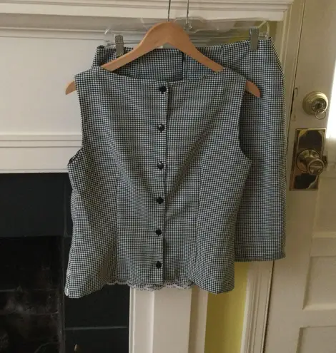 Connected Apparel Vintage 90s Gingham Floral Embroidered Two Piece Skirt Set by - Sz 12