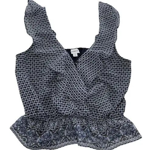 Evereve Shirt Womens Small Blue White Surplice V Neck Peplum Ruffle Sleeveless