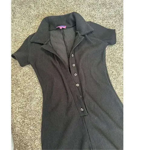 Edikted Lucia Ribbed Knit Romper One Piece Black Button Front Fitted Size XS