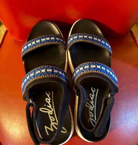 Zodiac Black & Blue Jada Embroidered Velcro Ankle Strap Sandals Sz 11 $83