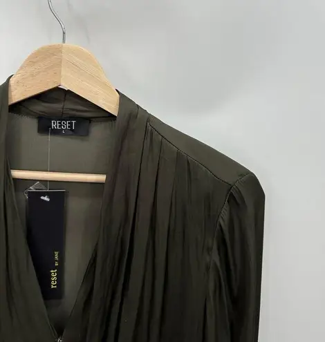 Reset Olive Green Satin Long Sleeve Wren Bodysuit Flowy Loose Women L NWT Size L