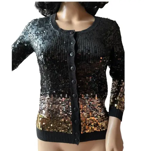 Bloomingdales C by cashmere mix sequenced cardigan black gold silver size small