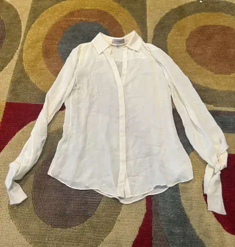 El Ganso Off White Tie Sleeve Sheer Thin Button Down Blouse Top Women’s Small