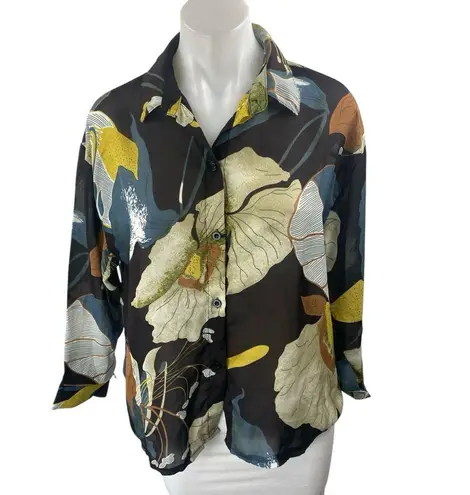 H.H Women's Multicolor Floral Collared Long Sleeve Button Down Shirt Top Size S