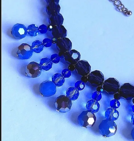 Stunning Gold Tone Chain with Blue Crystals Bid Necklace