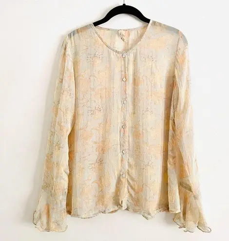 Raga Norah Blouse XS Sheer Floral Metallic Gold Lurex Chiffon Lightweight Boho