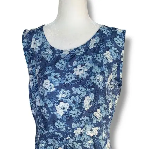 Vintage 90s Rampage Blue Granny Floral Sleeveless Midi Dress Flowy Romantic Size M