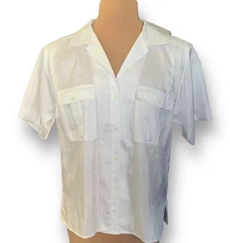 Vintage Elle’s Belles Button Down Shirt Short Sleeve White Sheer Collared Top Size 14