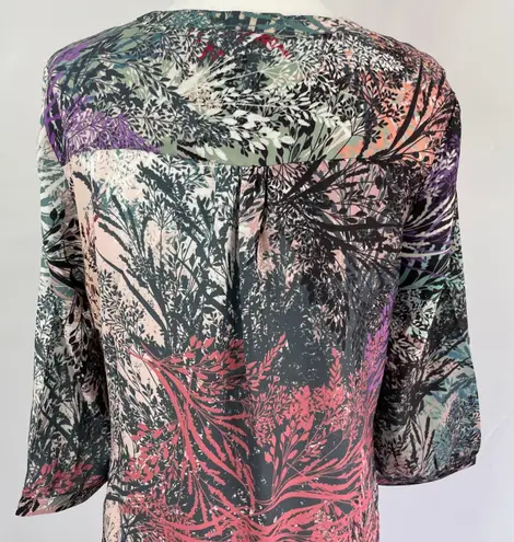 LA Made New Botanical Print Lace Up 3/4 Sleeve Tunic Mini Dress