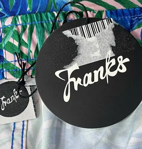 Franks Swim Large Board Shorts Quick Dry Palm Leaf Pockets Elastic Waist Multi Blue