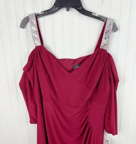 R & M Richards NEW Cold Shoulder Rhinestone Long Formal Dress 5659 Merlot Size 18W