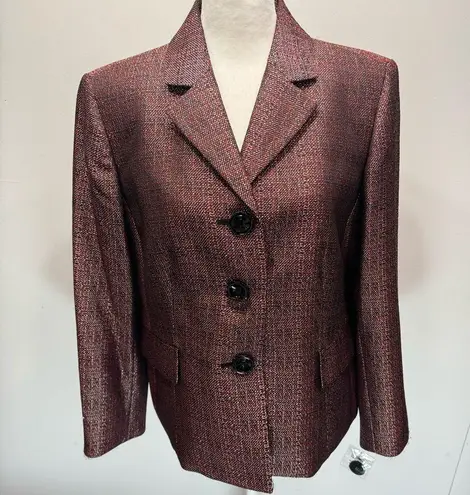 Jones Studio Vintage Y2K Metallic Black Red Silver Woven Button Front Blazer Clueless Preppy