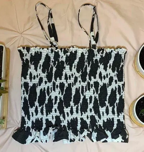 Cowprint Smocked Cropped Top Black Size L