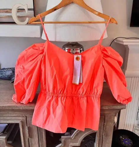Tanya Taylor NWT Caroline Cold-Shoulder Peplum Top in Melon Size Medium