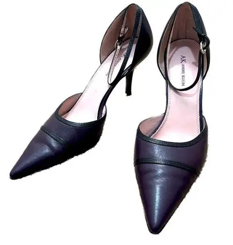 Anne Klein  Purple & Black Ankle Strap Pointed Toe Stiletto Pump Sz 11