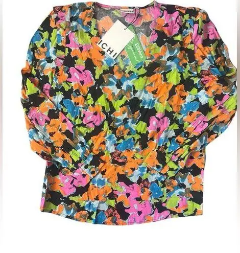 ICHI Neon Floral Abstract Blouse | 36/S Pink