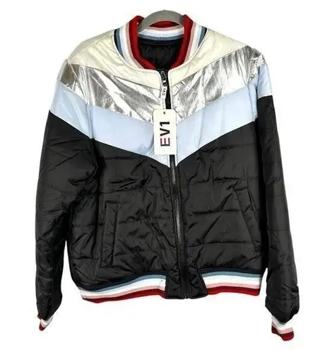 EV1 Black Blue Cream Silver Puffer Coat Large