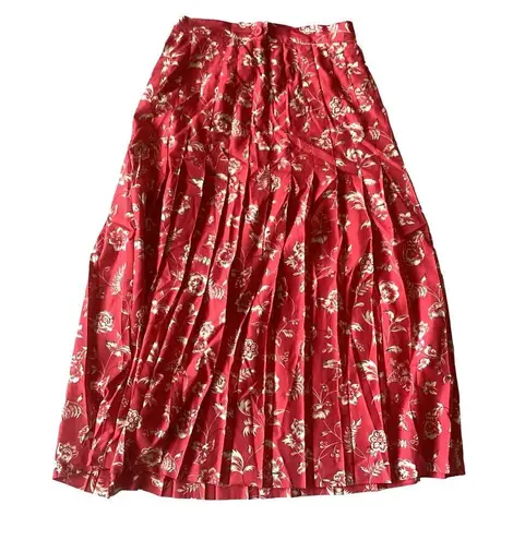 1990s Halston III Floral Red Midi Skirt Size 8