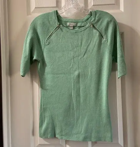 New York And Company Mint Green Ribbed Knit Blouse L