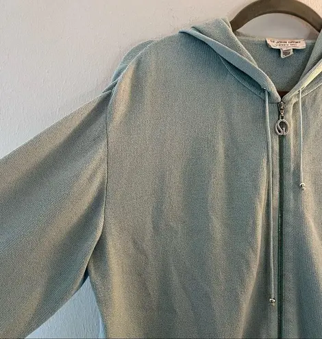 St. John Sport Sweater Light Blue Full Zip Hooded Santana Knit Sweater Sz S GUC