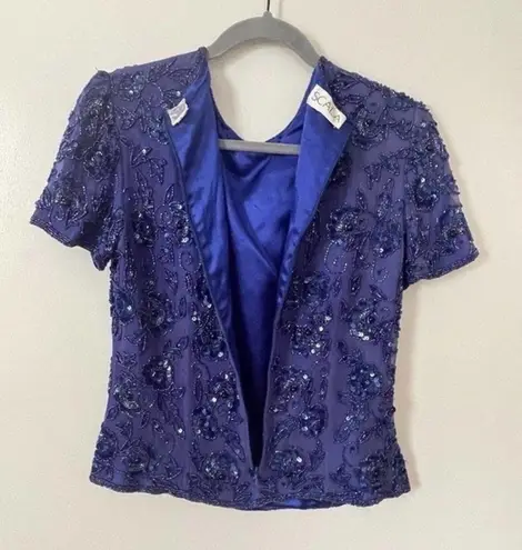 Scala Silk Sequin Beaded Top  Size Small - Image 3