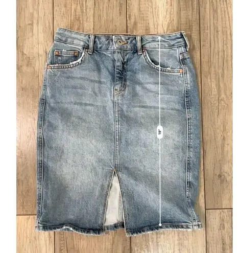 Pilcro and the Letterpress Pilcro Denim Skirt Pencil Distressed Fray Hem Stretch Blue Size 2