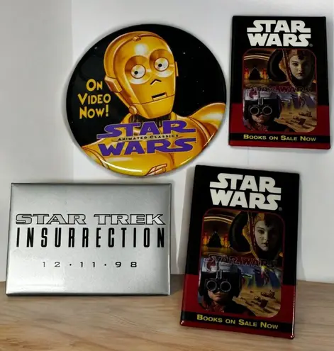 Vtg 4 Disney Movie WalMart Employee Button Pins Star Wars Star Trek 1990s