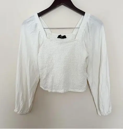Able White Smocked Long Balloon Sleeves Crop Top Size Small Square Neck