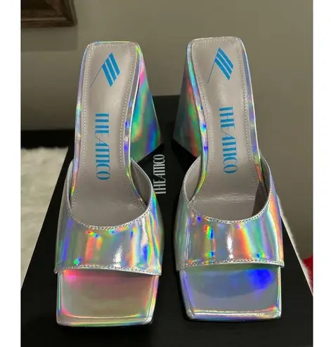The Attico Devon 115 Iridescent Mules Silver Leather Womens Size 37 7