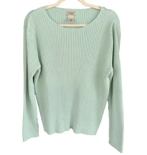 A2 Y2K VTG L.L.Bean XL Knit Ribbed Long Sleeve Cotton Blend Top Mint Green