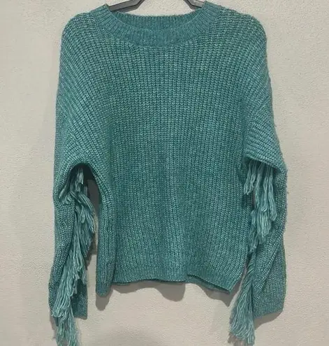 Witty Fox Teal Knit Sweater with Fringe Details Size M