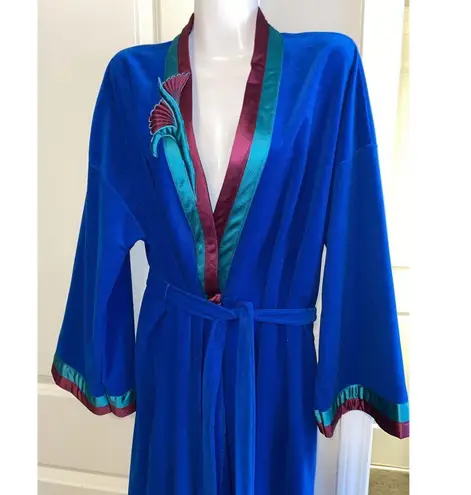 Vanity Fair VTG 80s Burgundy Teal Velvet Housecoat Long Robe Women’s Sz L USA