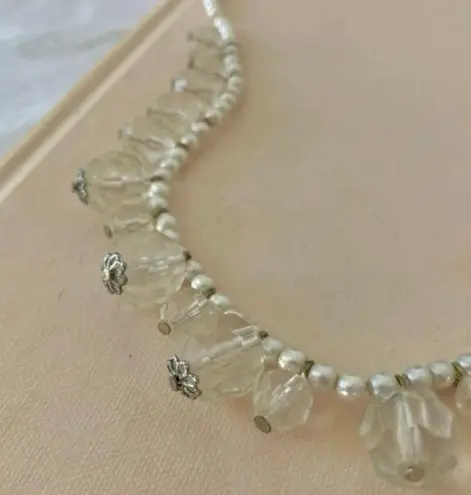 Pearl & Crystal Drop Necklace Vintage “Hedy” Simple Classic Elegant Feminine White