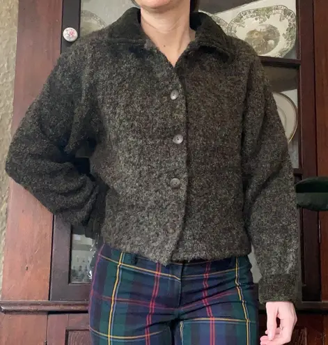 Weave of the Irish Boucle knit Irish cardigan dark green boxy size small