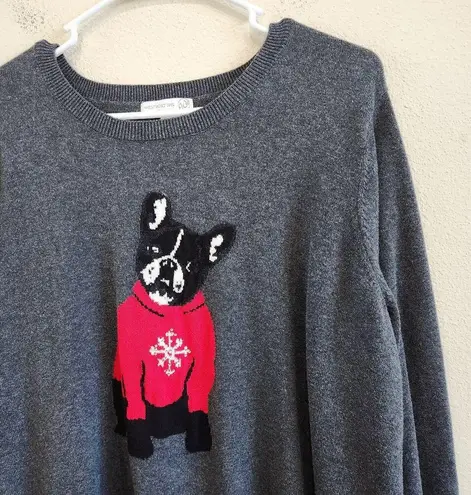 Westport 1962 Frenchie Dog Crew Neck Long Sleeve Holiday Sweater Gray Size 3X