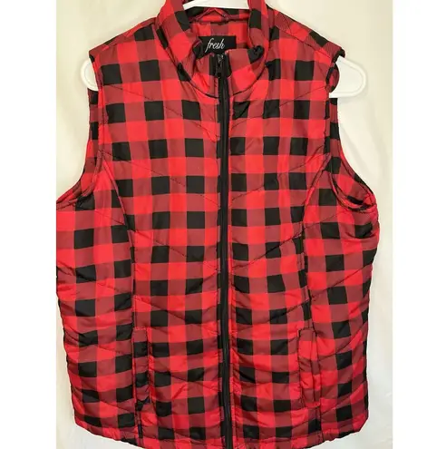 Women's Red Puffer Vest Buffalo Plaid Size Large Fall Winter Festive Casual Barn