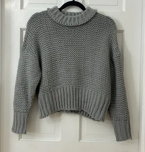 None Chunky Knit Gray Cropped Sweater Minimalist Comfy Academia Capsule Roll Neck Sm