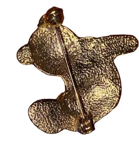 Cute Enamel Pin: Black Teddy Bear with Red Bow and Golden Highlights