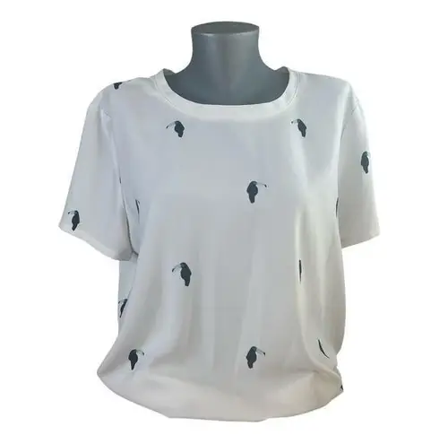 Ann Taylor Loft Outlet Women's White Toucan Print Top Blouse Shirt Size Large